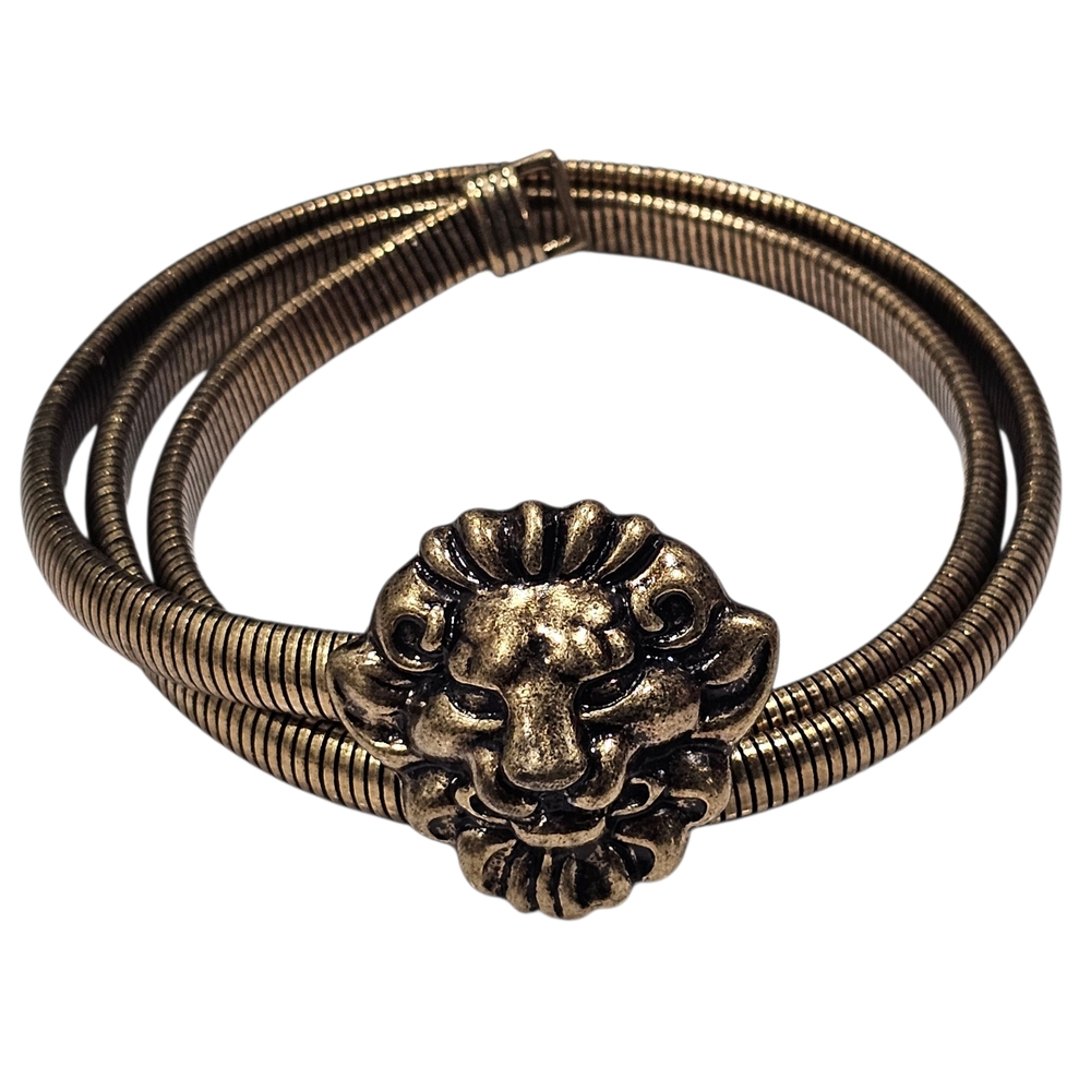 🦁 Vintage Accessocraft NYC Gold Lion Head Coil Belt
